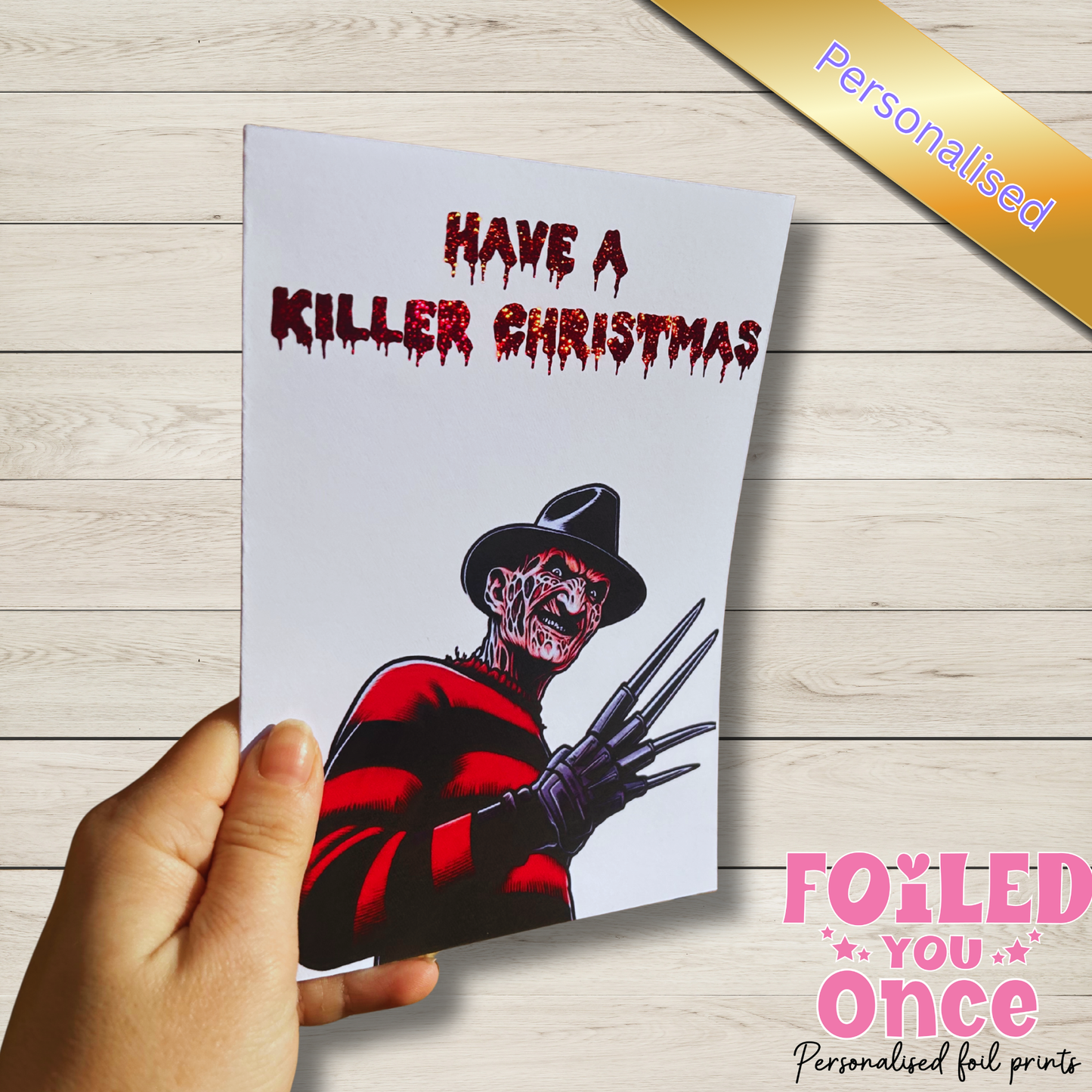“Have a Killer Christmas” Horror Christmas Card — Red Glitter Foil (5x7")