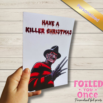 “Have a Killer Christmas” Horror Christmas Card — Red Glitter Foil (5x7")