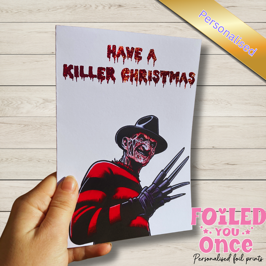 “Have a Killer Christmas” Horror Christmas Card — Red Glitter Foil (5x7")