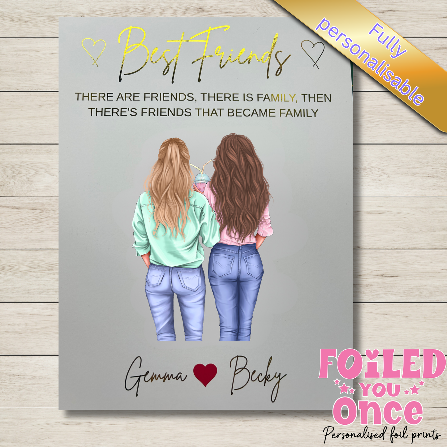 Personalised Best Friends Wall Art Print – Foil Writing – A4 Unframed