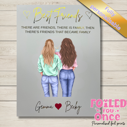 Personalised Best Friends Wall Art Print – Foil Writing – A4 Unframed