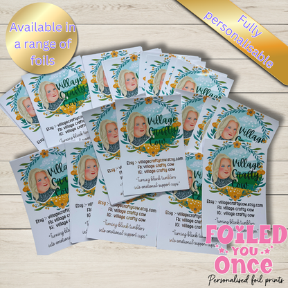 Personalised A6 Foil Flyers – Custom Logo & Social Details | Small Business Order Inserts | Foil Printed
