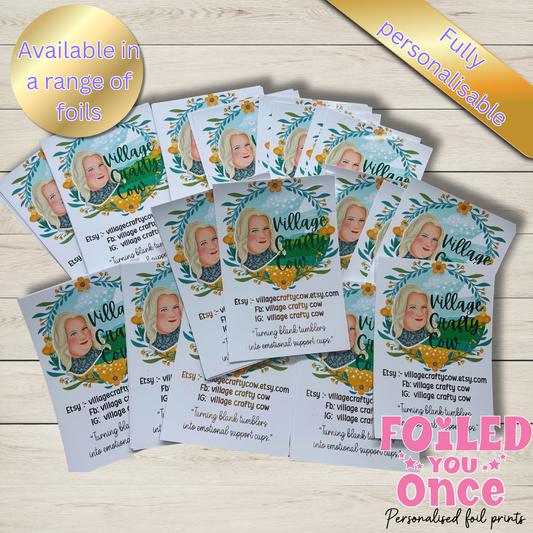 Personalised A6 Foil Flyers – Custom Logo & Social Details | Small Business Order Inserts | Foil Printed