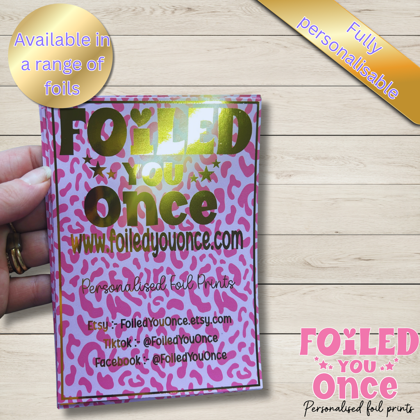 Personalised A6 Foil Flyers – Custom Logo & Social Details | Small Business Order Inserts | Foil Printed