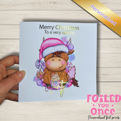 Highland Cow Christmas Card – Hand Foiled Luxury Personalised Xmas Card