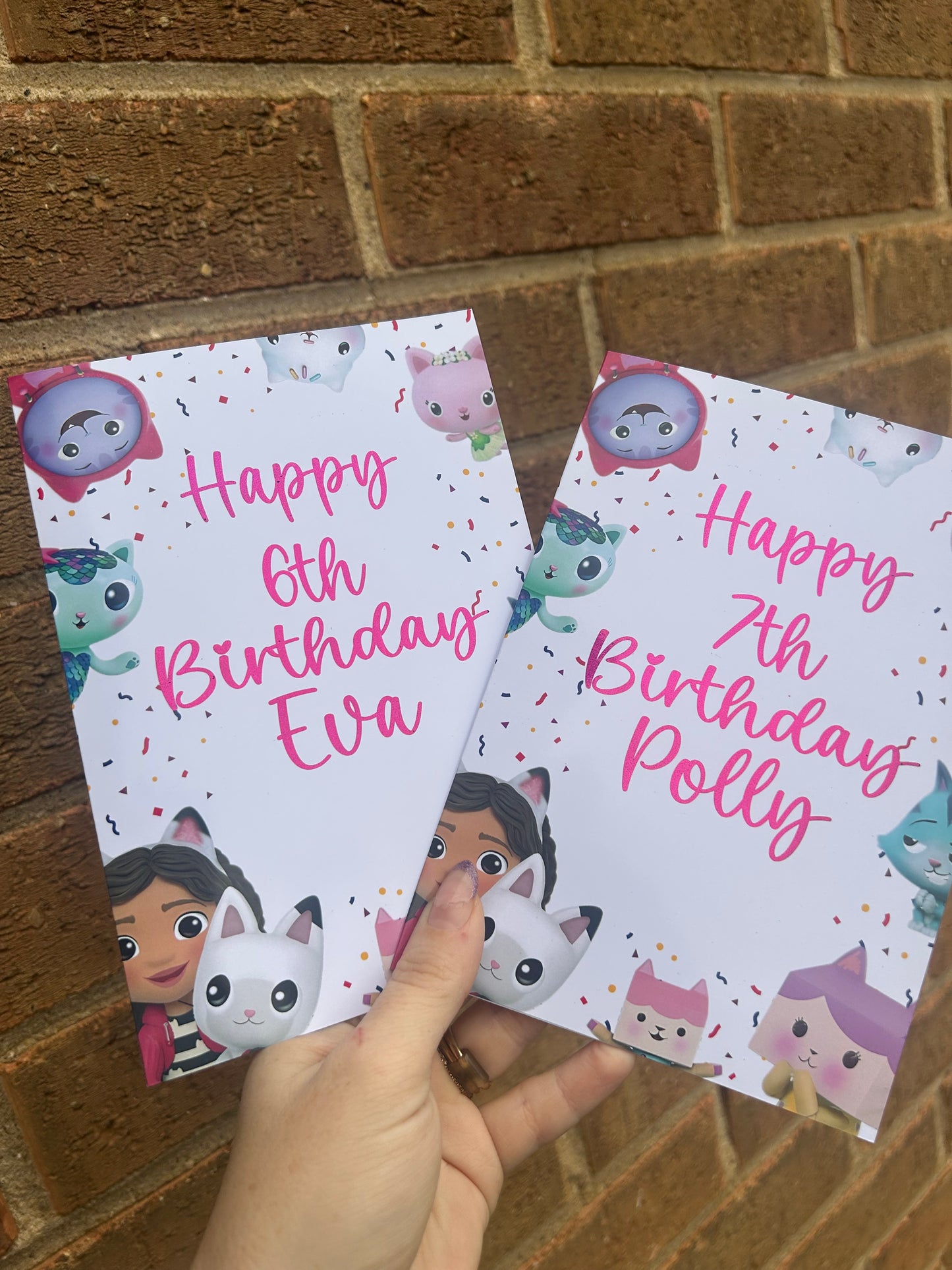 Gabbys Dollhouse Birthday Card 5x7 –  Pink Glitter Foil Finish | Cute Designer Greeting Card | Handmade Kawaii Birthday Card