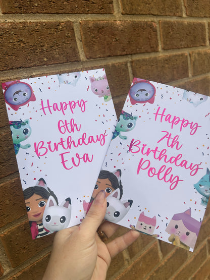 Gabbys Dollhouse Birthday Card 5x7 –  Pink Glitter Foil Finish | Cute Designer Greeting Card | Handmade Kawaii Birthday Card