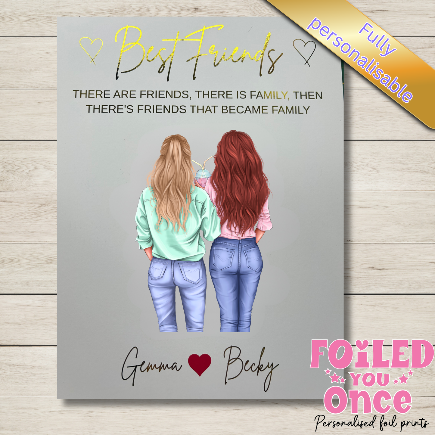 Personalised Best Friends Wall Art Print – Foil Writing – A4 Unframed