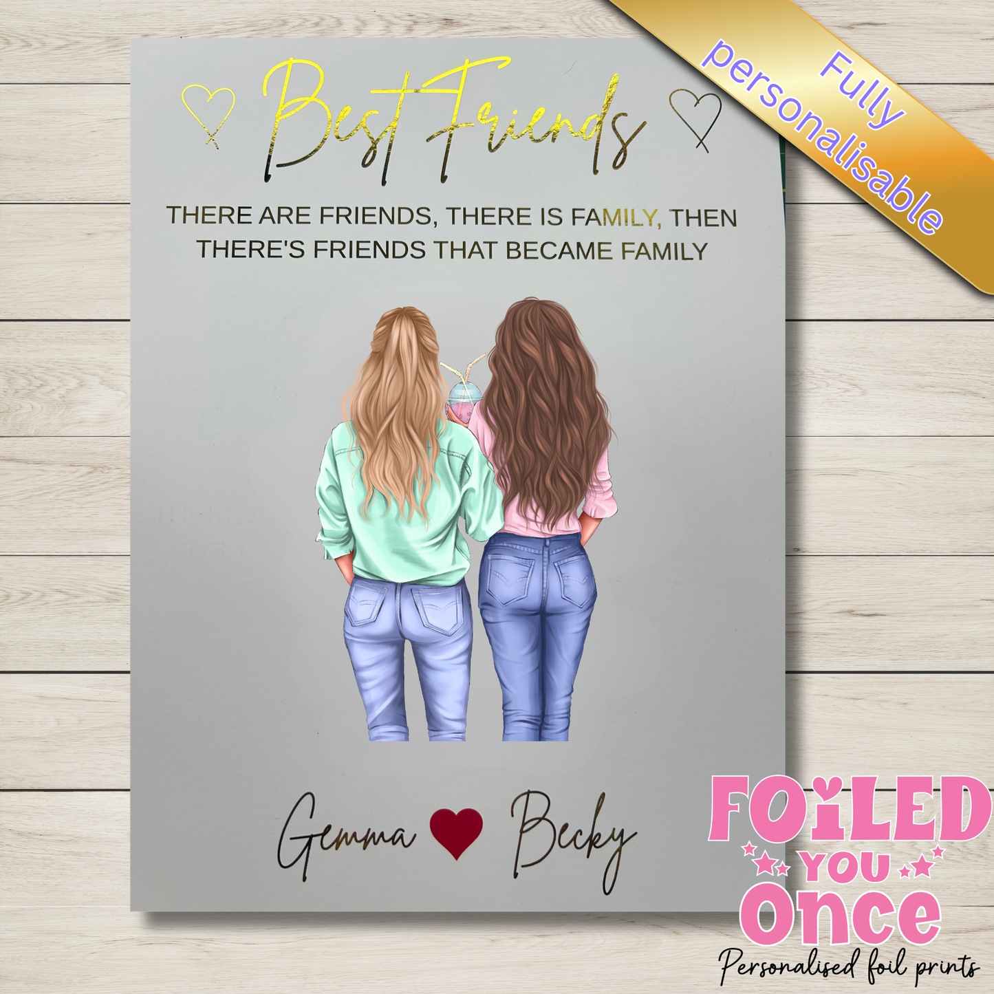 Personalised Best Friends Wall Art Print – Foil Writing – A4 Unframed