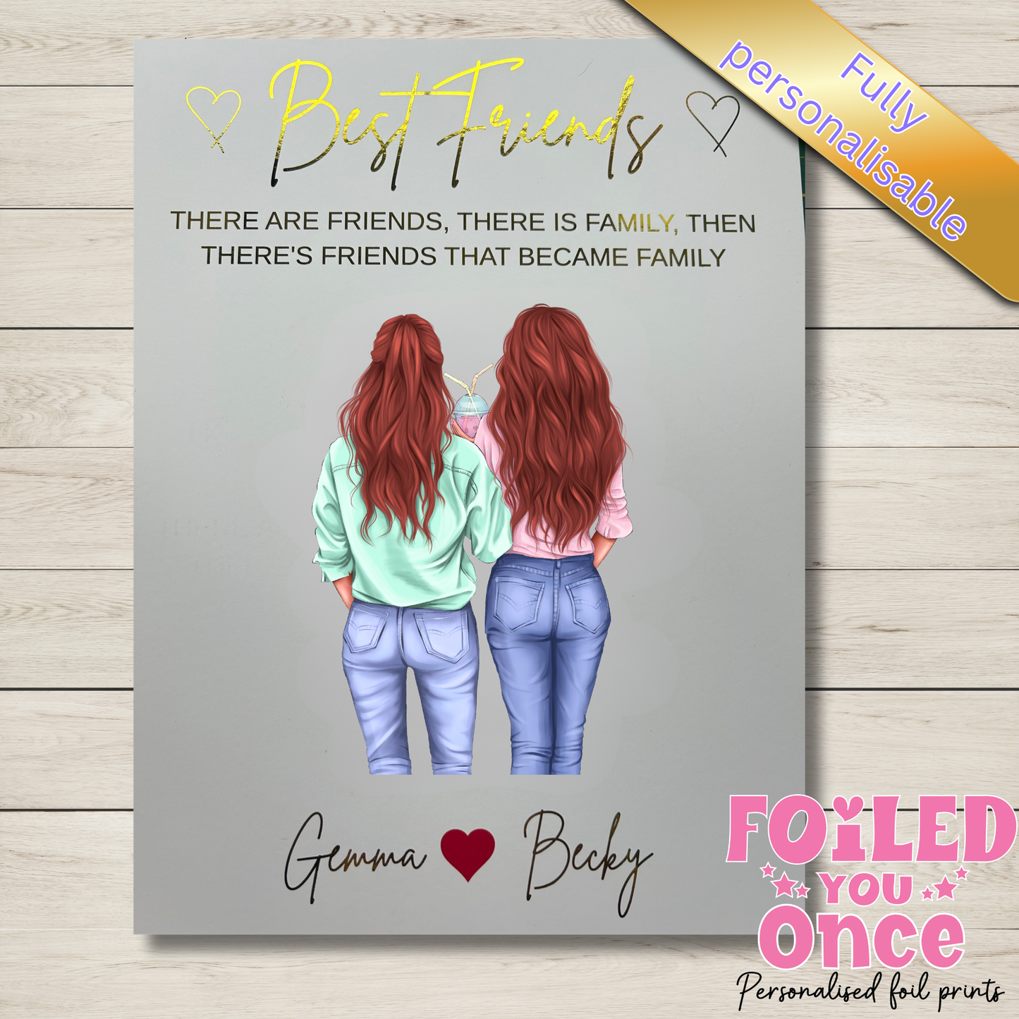 Personalised Best Friends Wall Art Print – Foil Writing – A4 Unframed