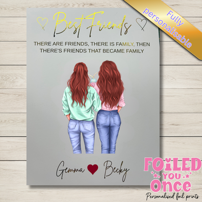 Personalised Best Friends Wall Art Print – Foil Writing – A4 Unframed