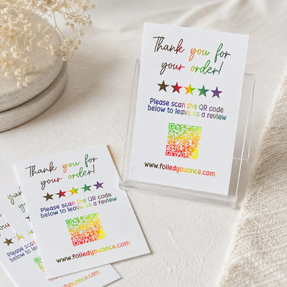 Personalised Foiled Review QR Code Cards | Small Business Thank You Cards | Custom QR Review Cards