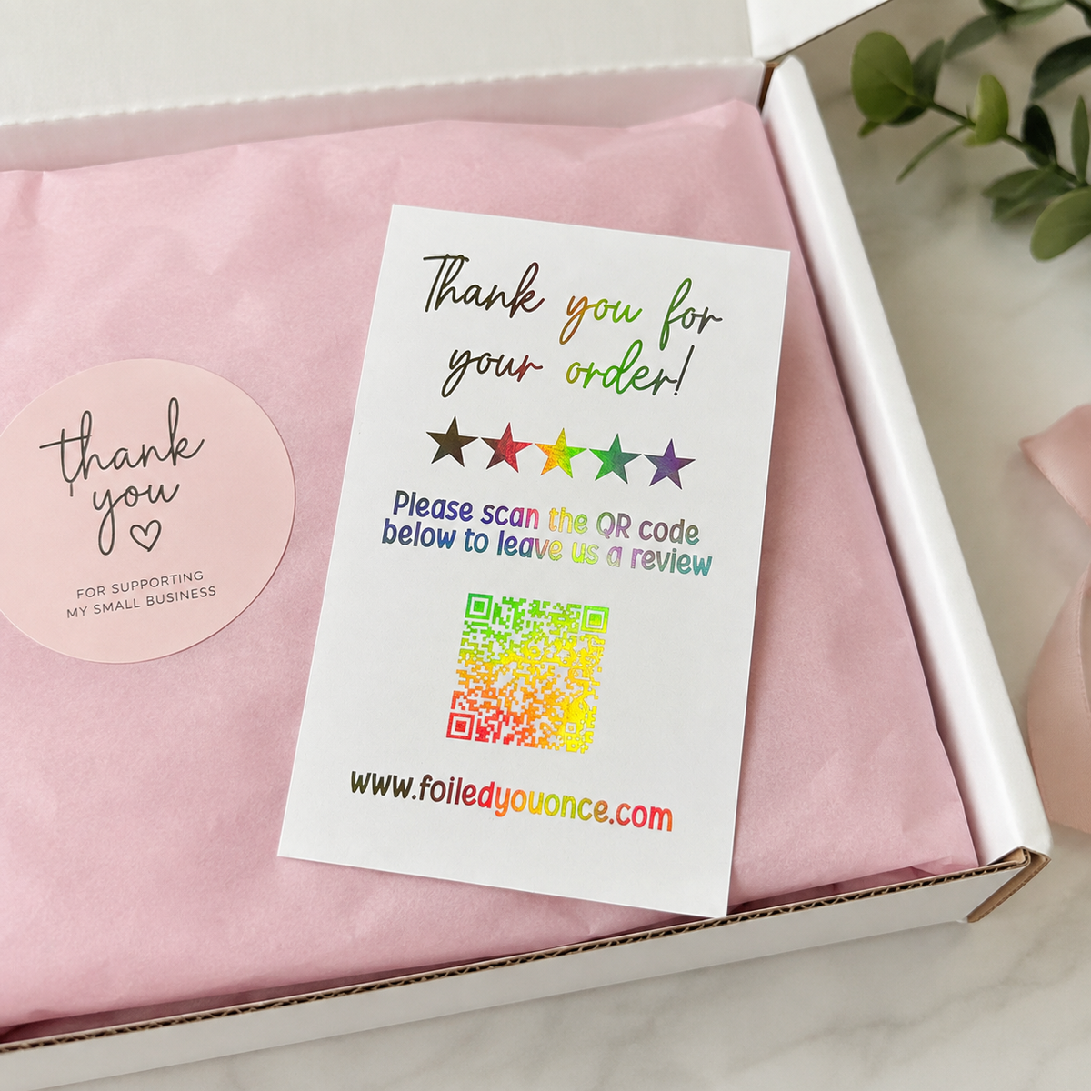 Personalised Foiled Review QR Code Cards | Small Business Thank You Cards | Custom QR Review Cards