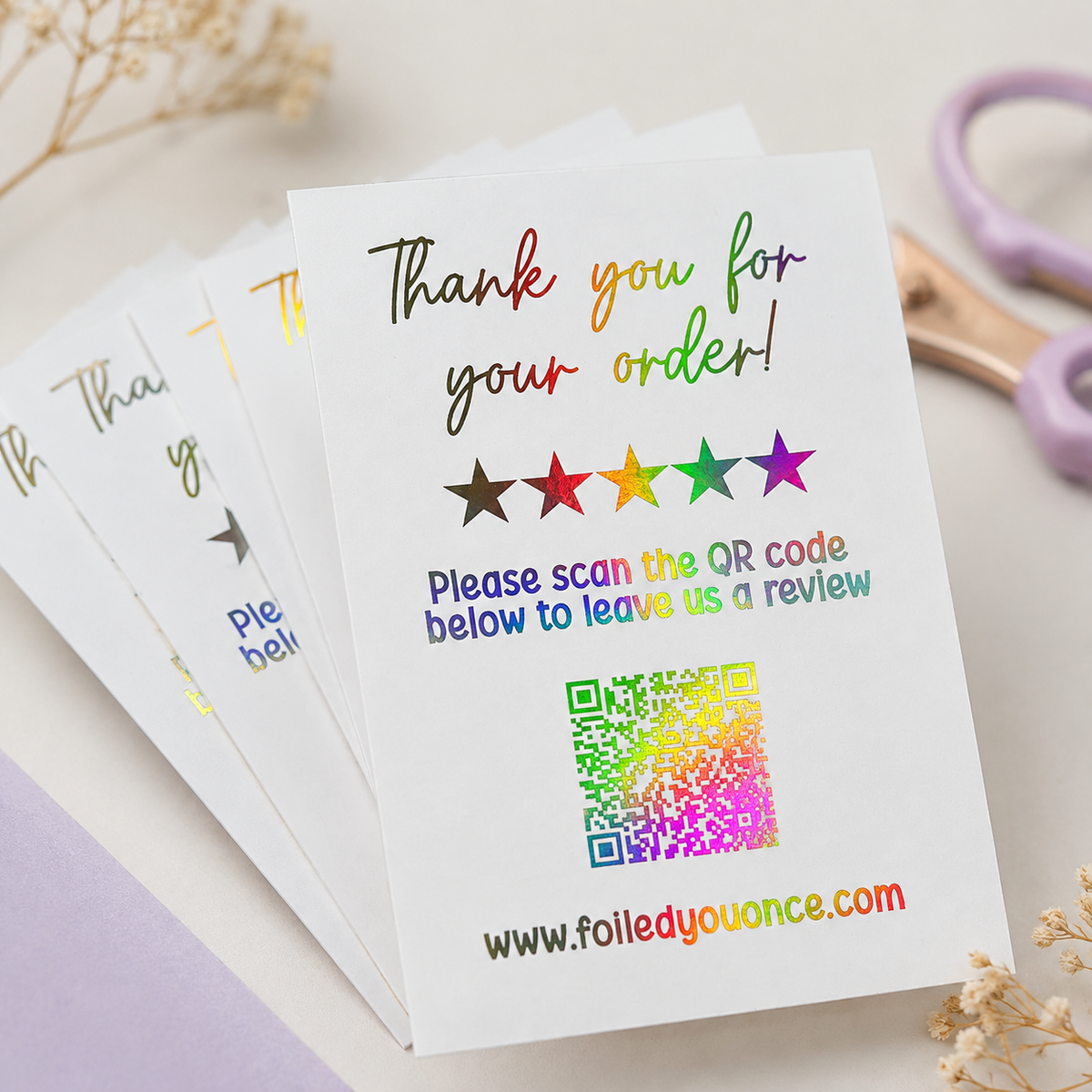 Personalised Foiled Review QR Code Cards | Small Business Thank You Cards | Custom QR Review Cards