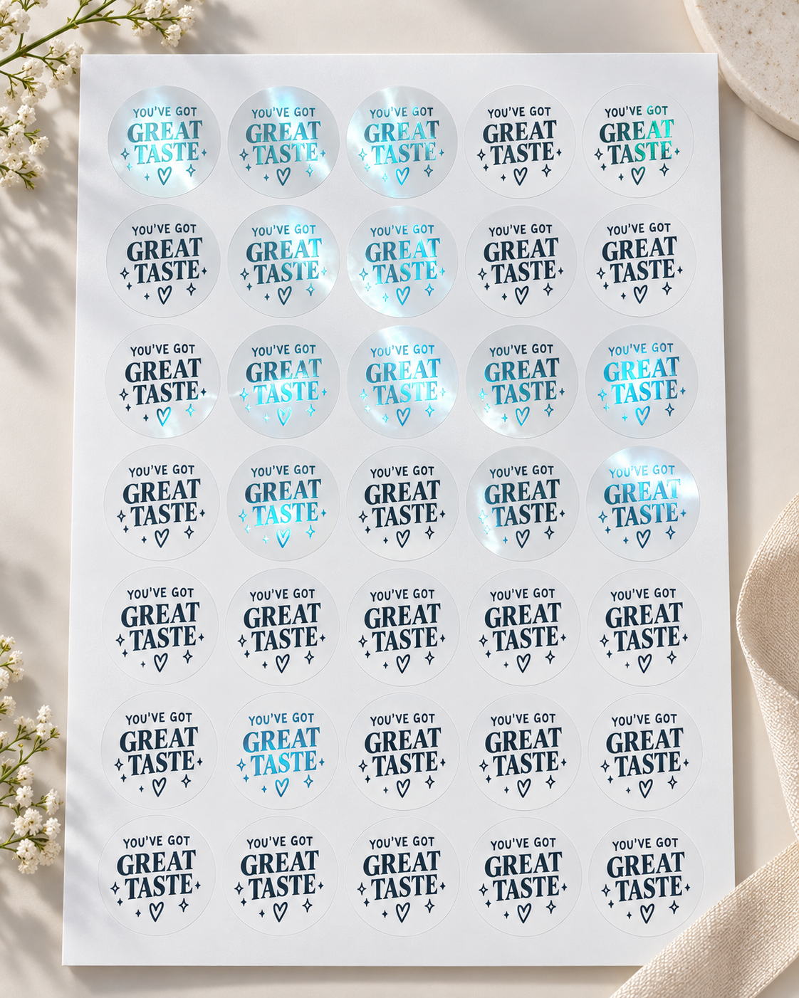 You’ve Got Great Taste Stickers – Teal Foil | 35 Per Sheet