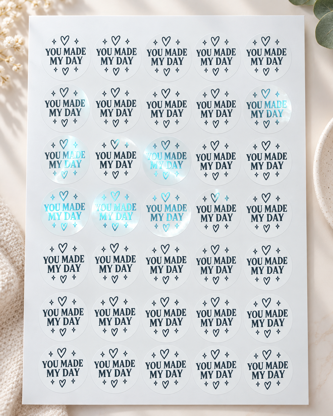 You Made My Day Stickers – Teal Foil | 35 Per Sheet
