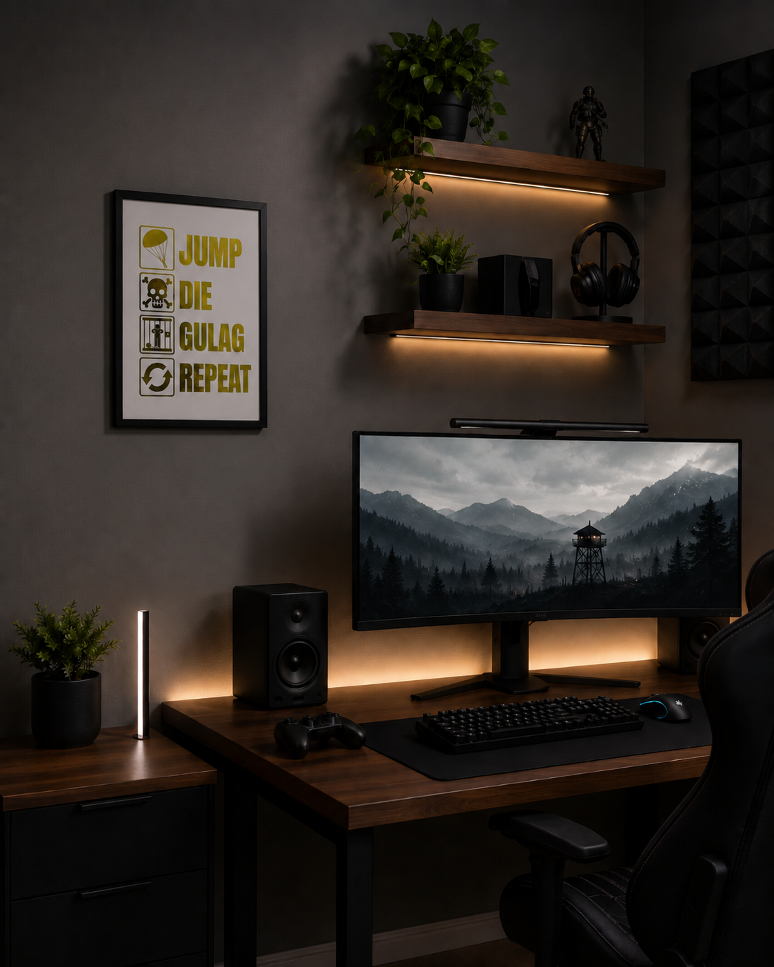 Call of Duty Inspired A4 Gold Foiled Print – Jump Die Gulag Repeat Gaming Wall Art