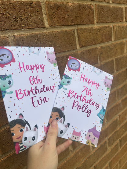Gabbys Dollhouse Birthday Card 5x7 –  Pink Glitter Foil Finish | Cute Designer Greeting Card | Handmade Kawaii Birthday Card