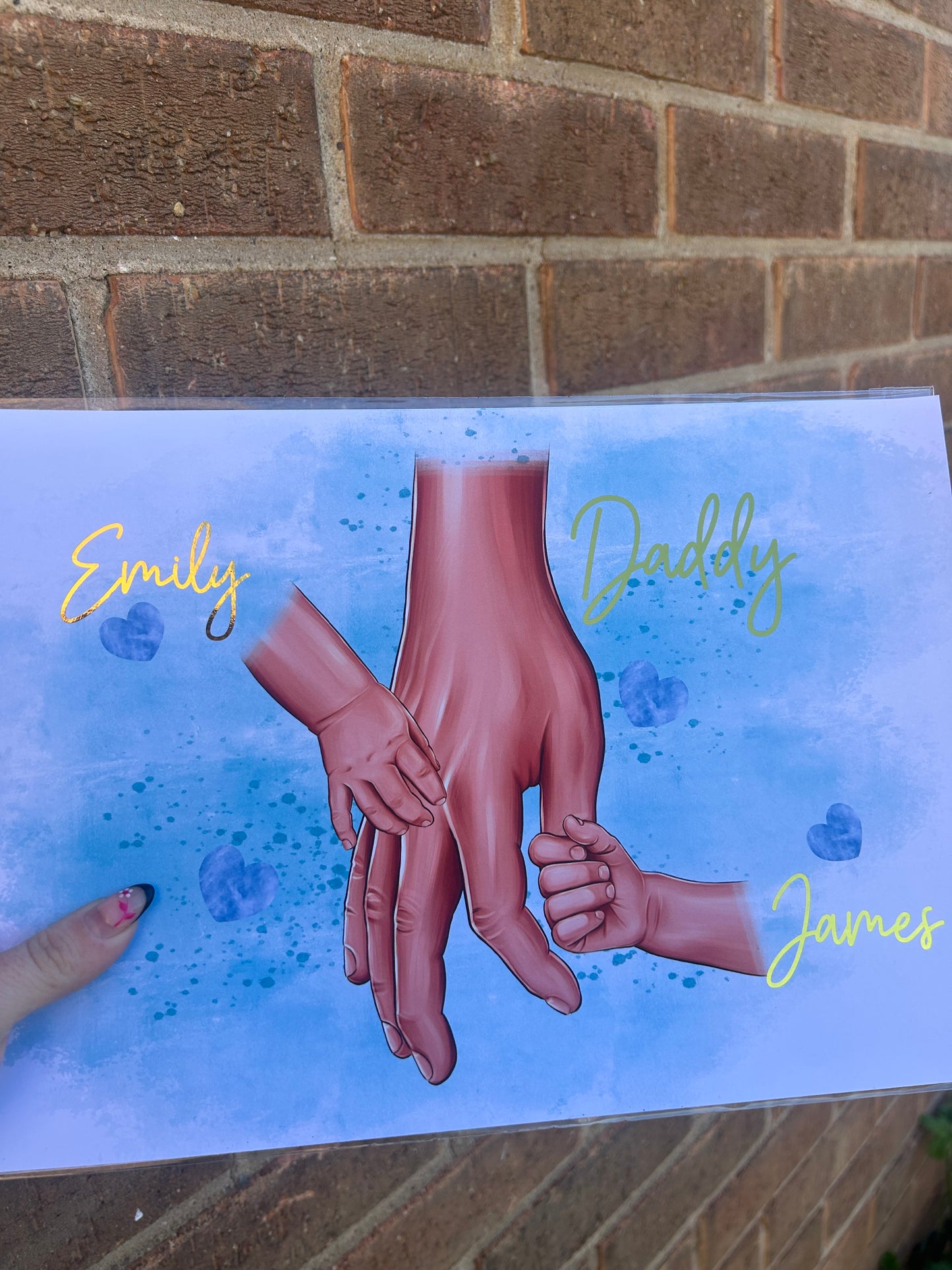 Personalised Daddy and Child Hands Print, Gold Foil Elements (Fully Personalised)