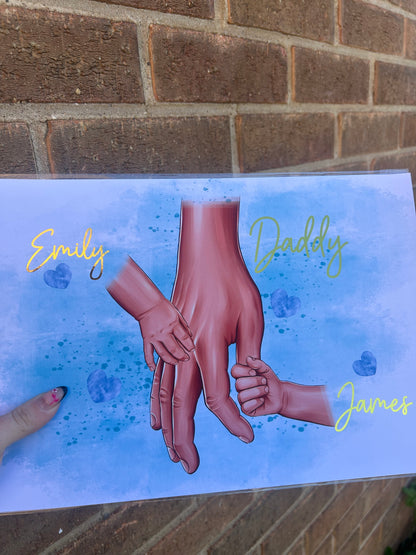Personalised Daddy and Child Hands Print, Gold Foil Elements (Fully Personalised)