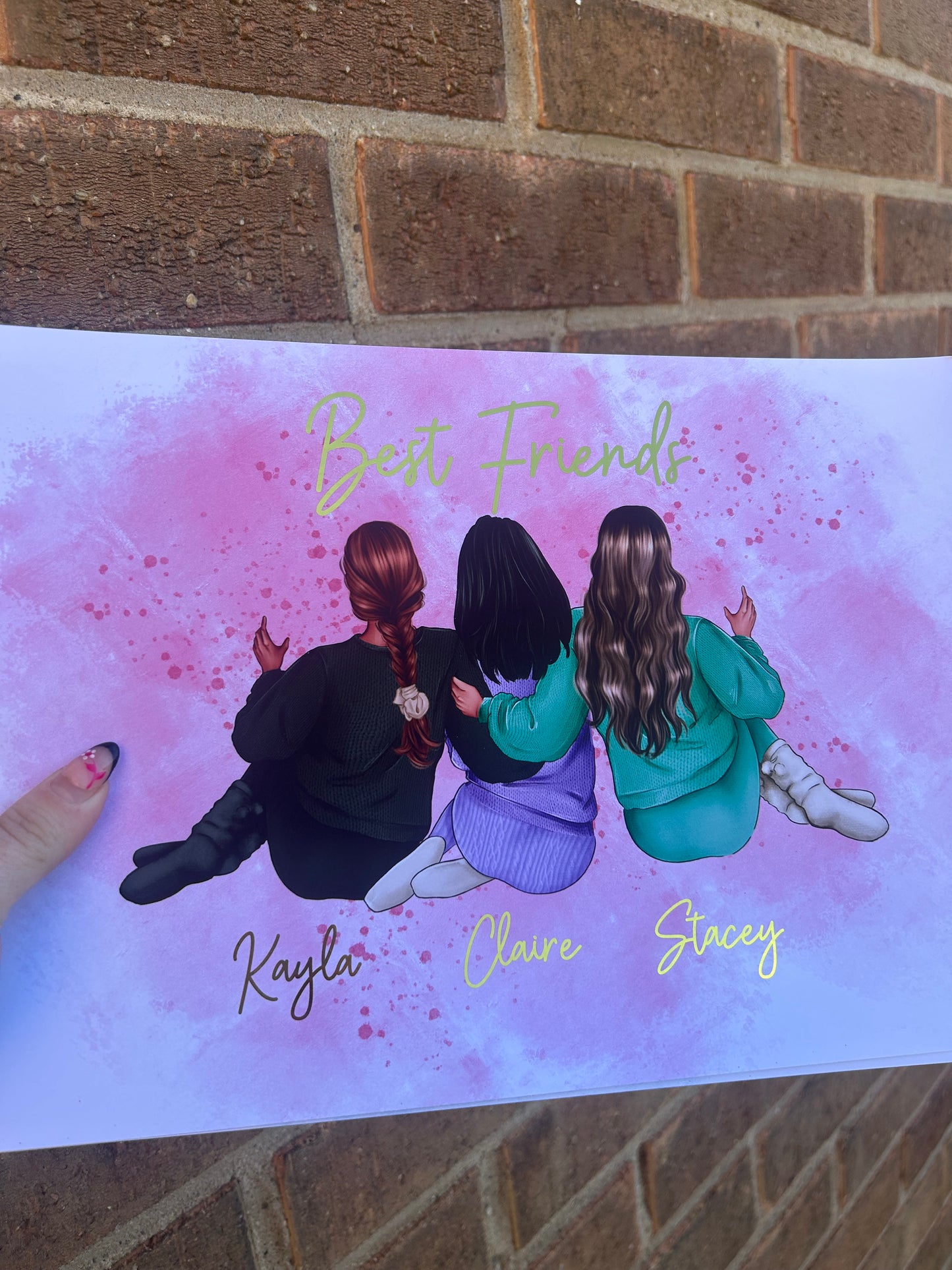 Personalised Friends Wall Print, Custom Names, Gold Foil A4 Friendship Art