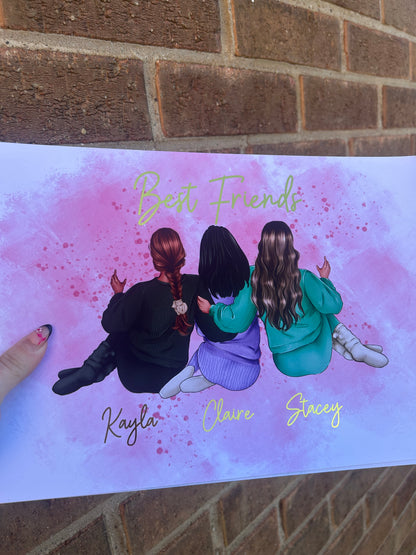 Personalised Friends Wall Print, Custom Names, Gold Foil A4 Friendship Art