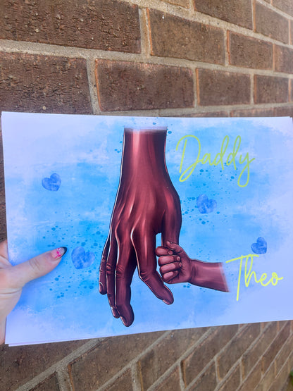 Personalised Daddy and Child Hands Print, Gold Foil Elements (Fully Personalised)