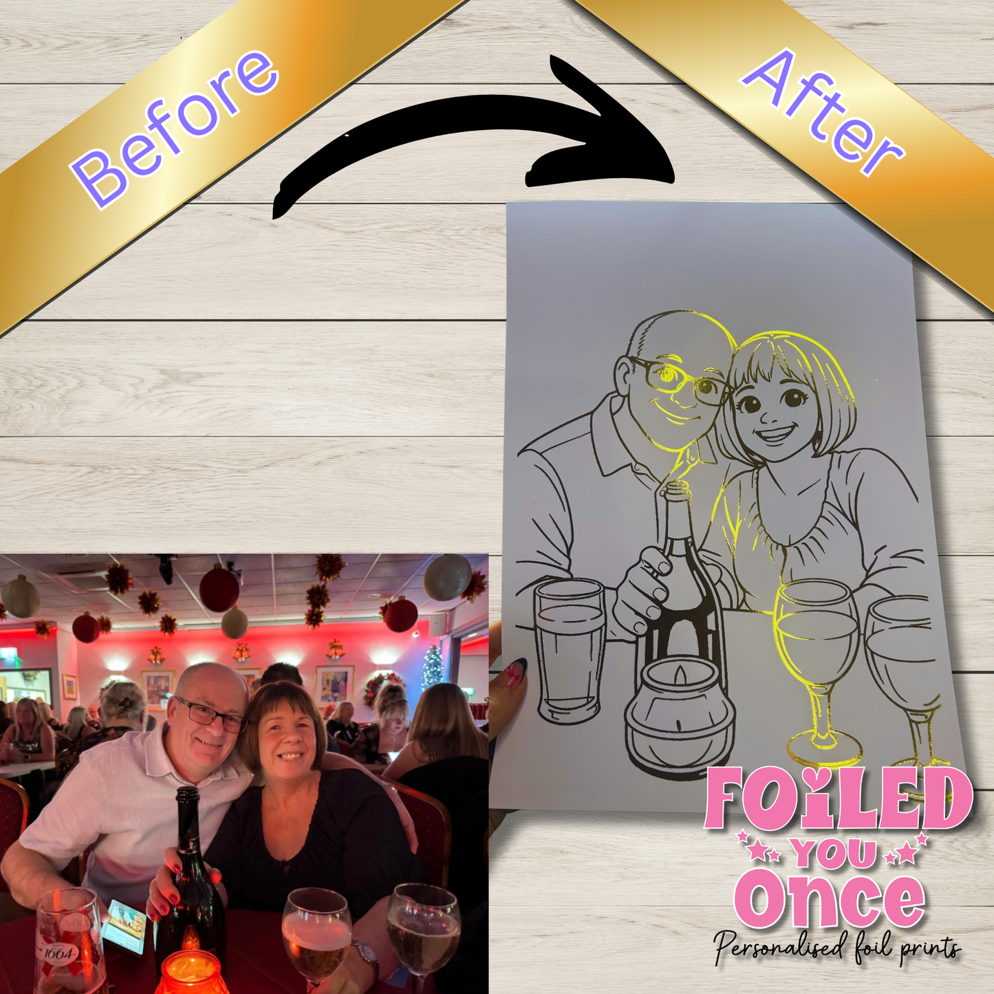Custom Foiled cartoon portrait from photo, Portrait Print (A4) | From Your Photo