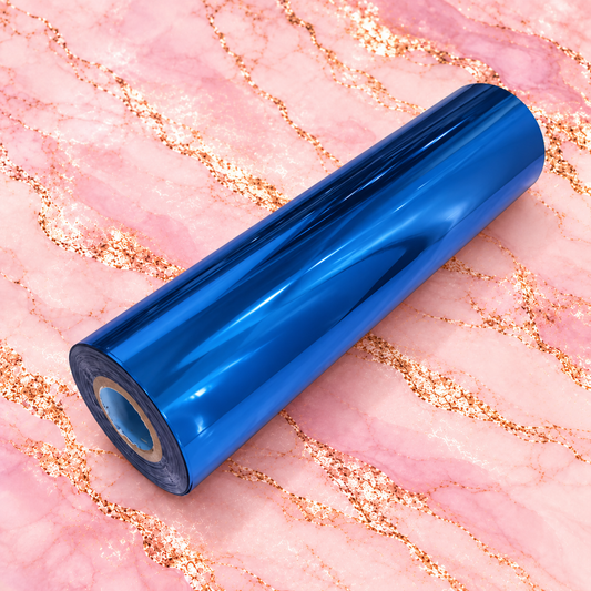 Blue Fairy metallic blue toner reactive foil roll on blush pink marble