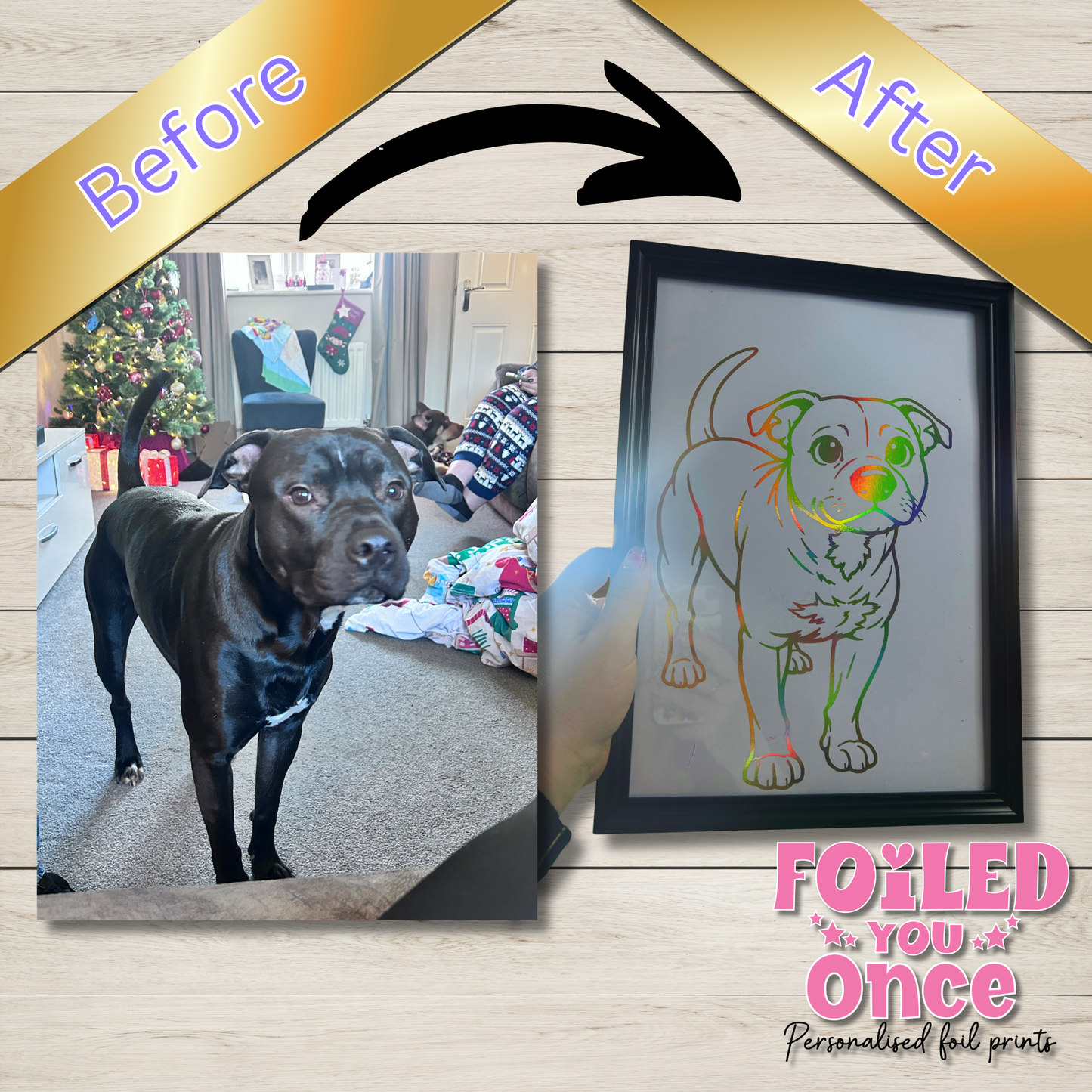 Custom Foiled cartoon portrait from photo, Portrait Print (A4) | From Your Photo