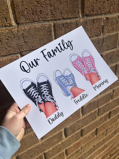 Personalized Family Shoe Print: Custom Wall Art, A4 Decor