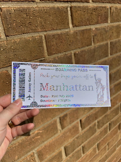 Foiled boarding passes/ holiday momento / fake ticket