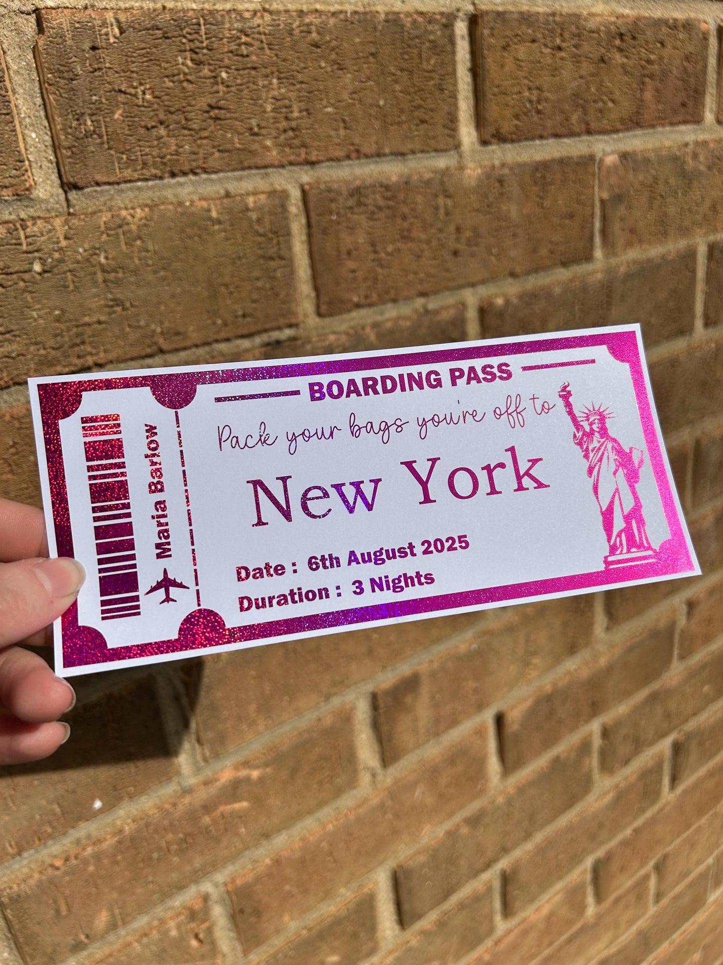 Foiled boarding passes/ holiday momento / fake ticket