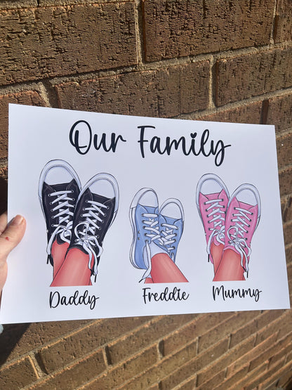 Personalized Family Shoe Print: Custom Wall Art, A4 Decor