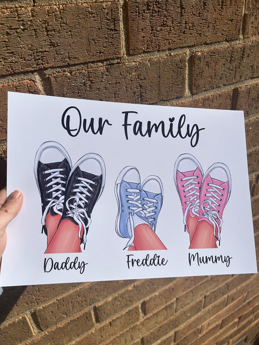 Personalized Family Shoe Print: Custom Wall Art, A4 Decor