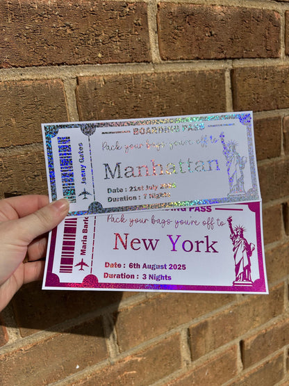 Foiled boarding passes/ holiday momento / fake ticket
