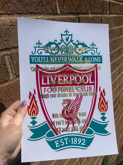 A4 LFC football team  Wall Art / Decor A4 Print with gold foil