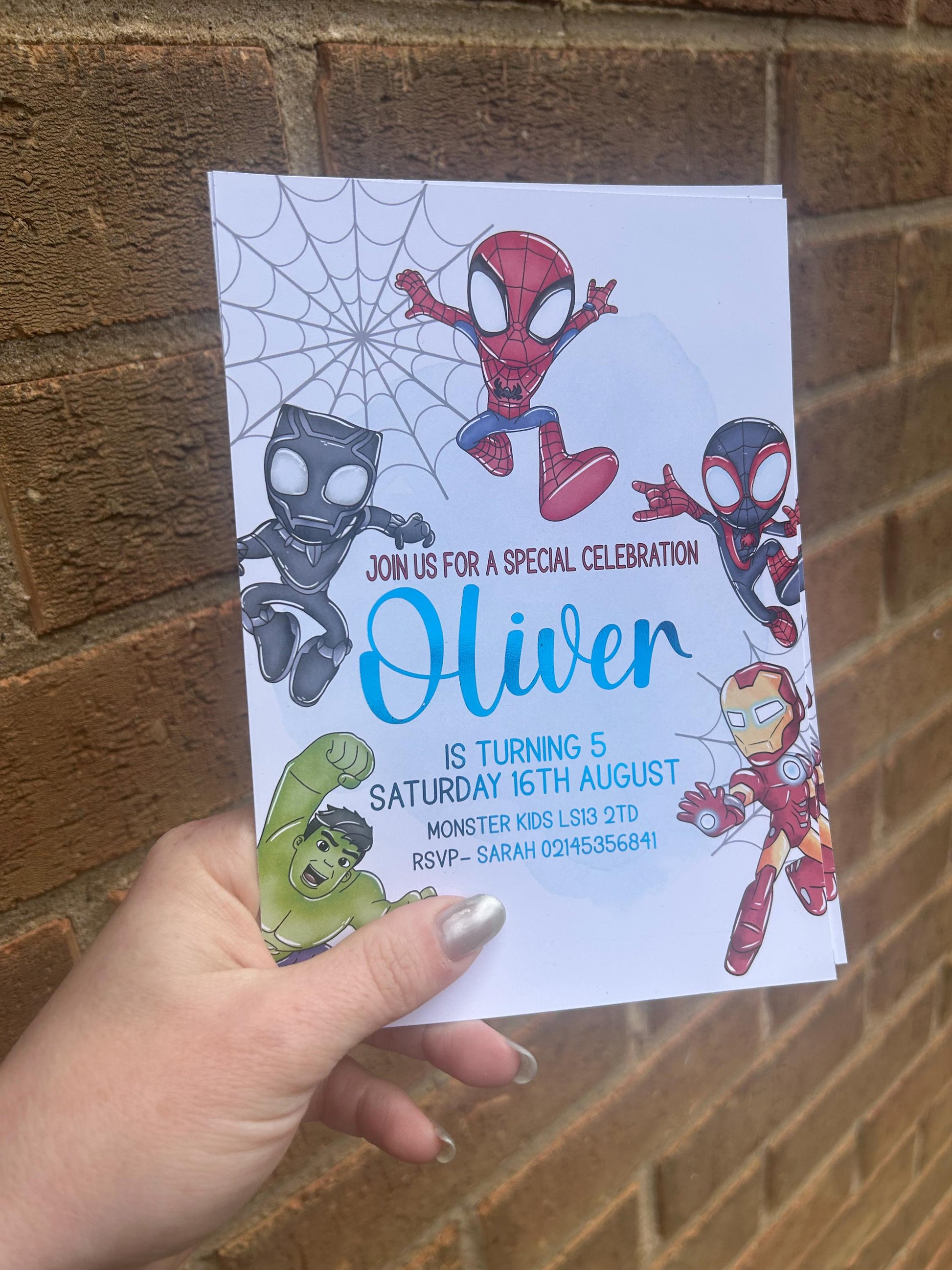 Foiled superhero birthday party invite for children
