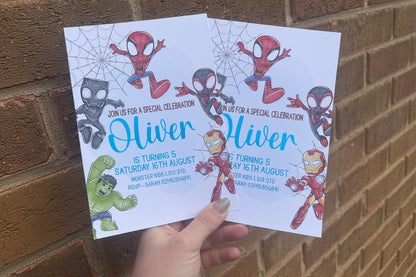 A5 superhero birthday invitations with envelopes included