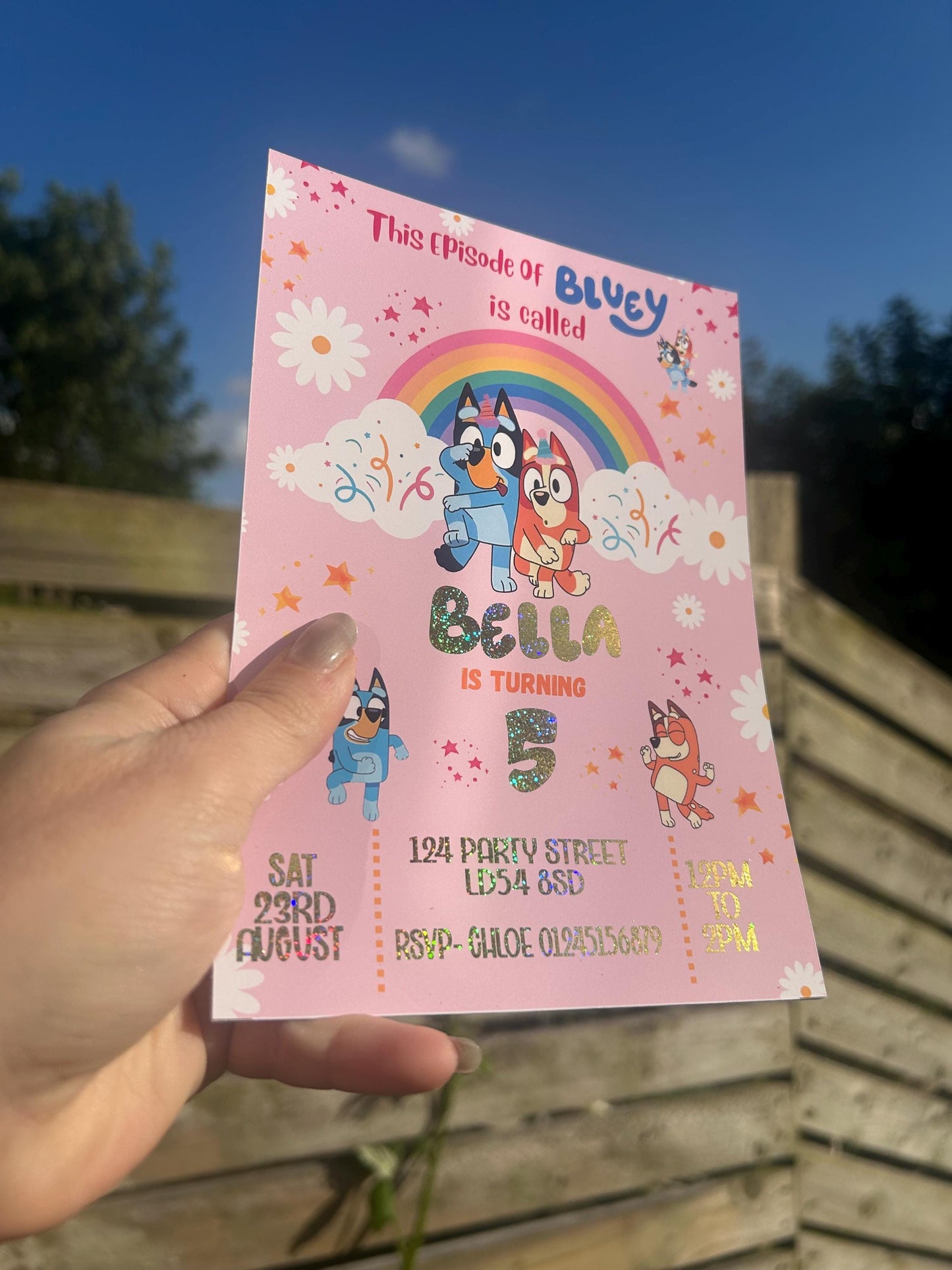 Personalised Blue Dog Pink Birthday Invitations | A5 Kids Party Invites UK