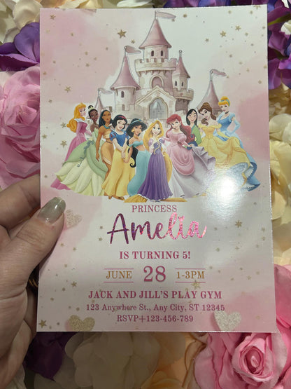 Personalised Princess Birthday Invitations | A5 Foil Kids Party Invites