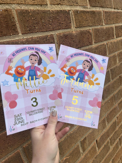 Kids Personalised Ms Rachel Birthday Invitations | A5 Foil Party Invites