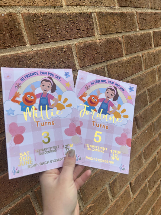 Kids Personalised Ms Rachel Birthday Invitations | A5 Foil Party Invites