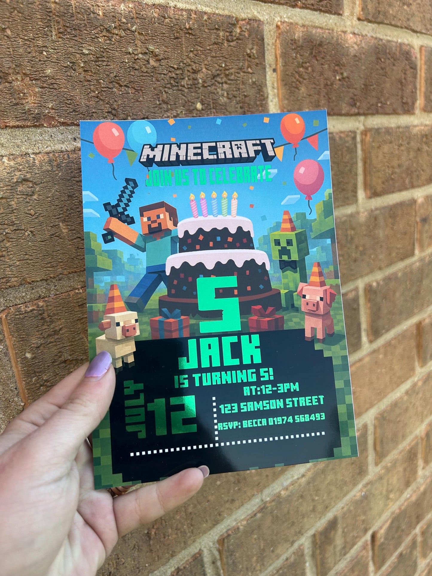 Personalised Minecraft Birthday Invitations | A5 Kids Party Invites UK