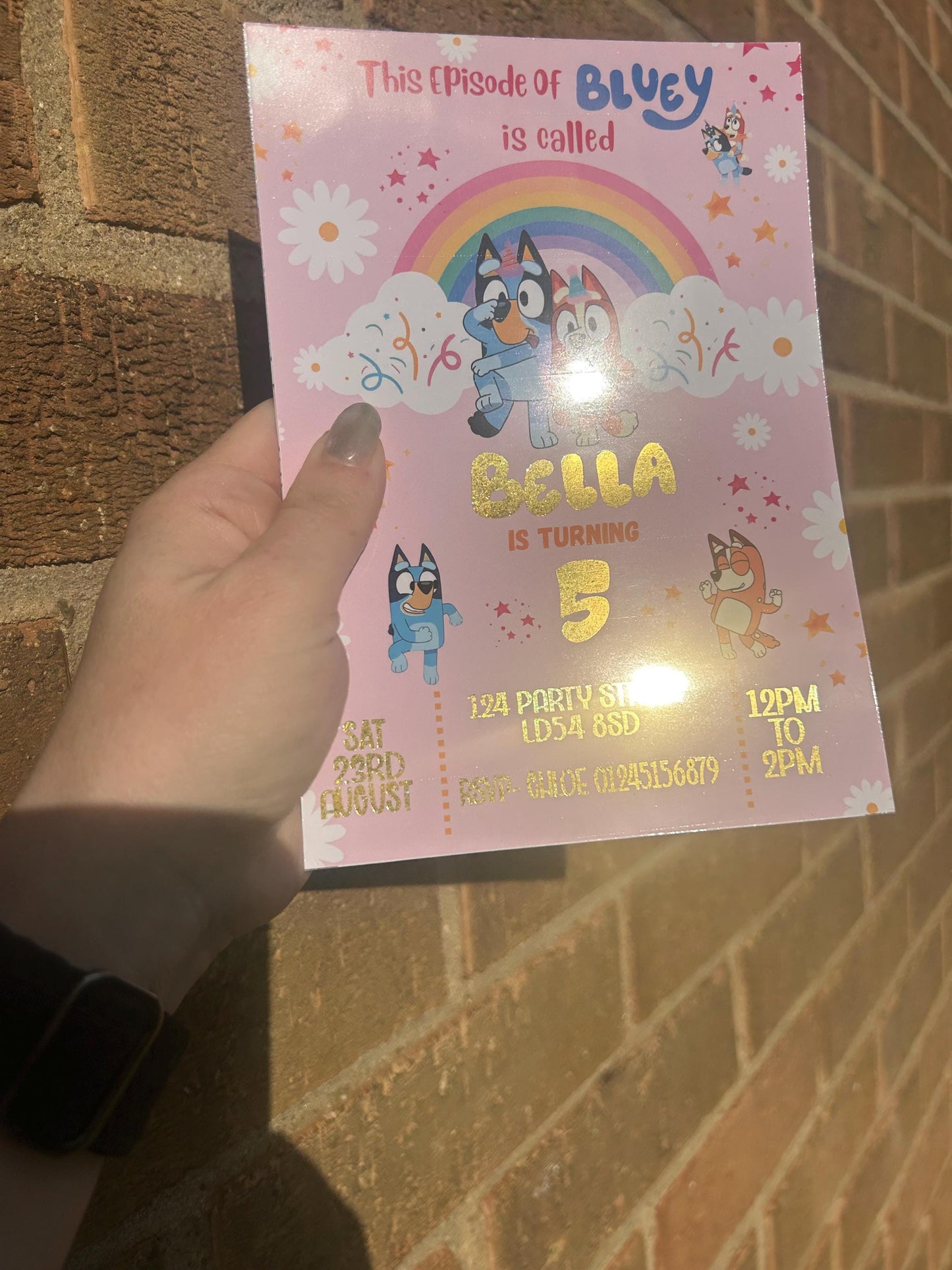 Personalised Blue Dog Pink Birthday Invitations | A5 Kids Party Invites UK