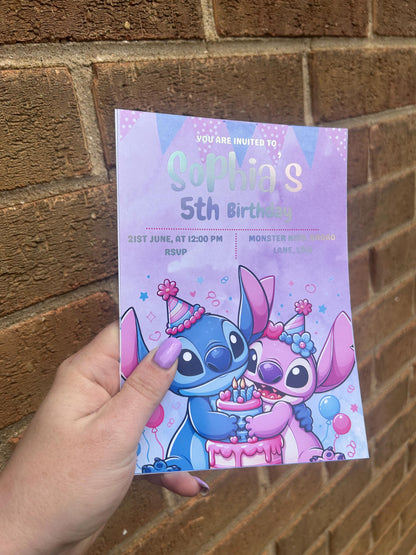 Personalised blue alien and Angel birthday invites a5 size