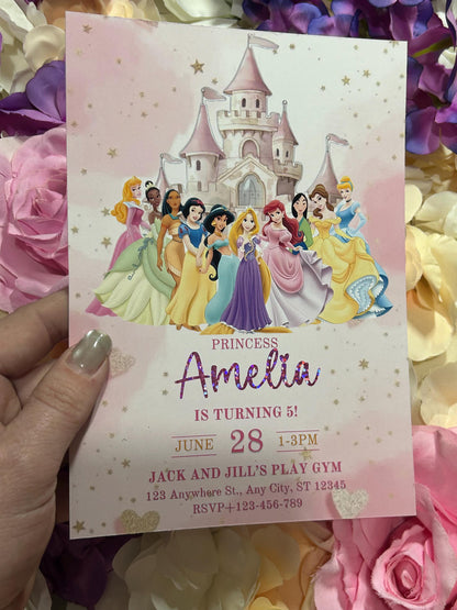 Personalised Princess Birthday Invitations | A5 Foil Kids Party Invites