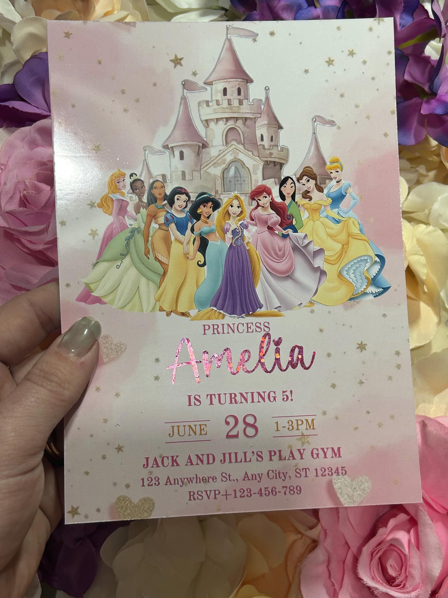 Personalised Princess Birthday Invitations | A5 Foil Kids Party Invites