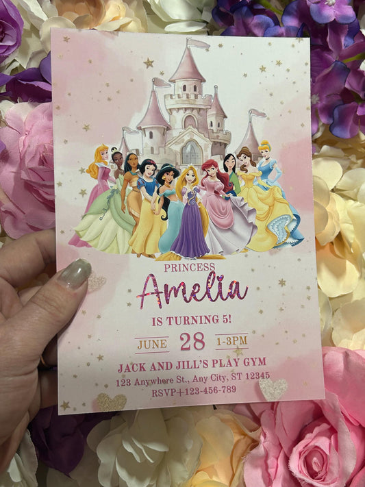 Personalised Princess Birthday Invitations | A5 Foil Kids Party Invites