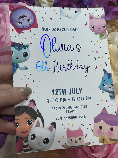 Personalised Dollhouse Birthday Invitations | A5 Kids Party Invites UK